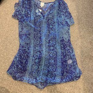 NWT Ella Moss Short Sleeve Blouse with Tank Size M Blue